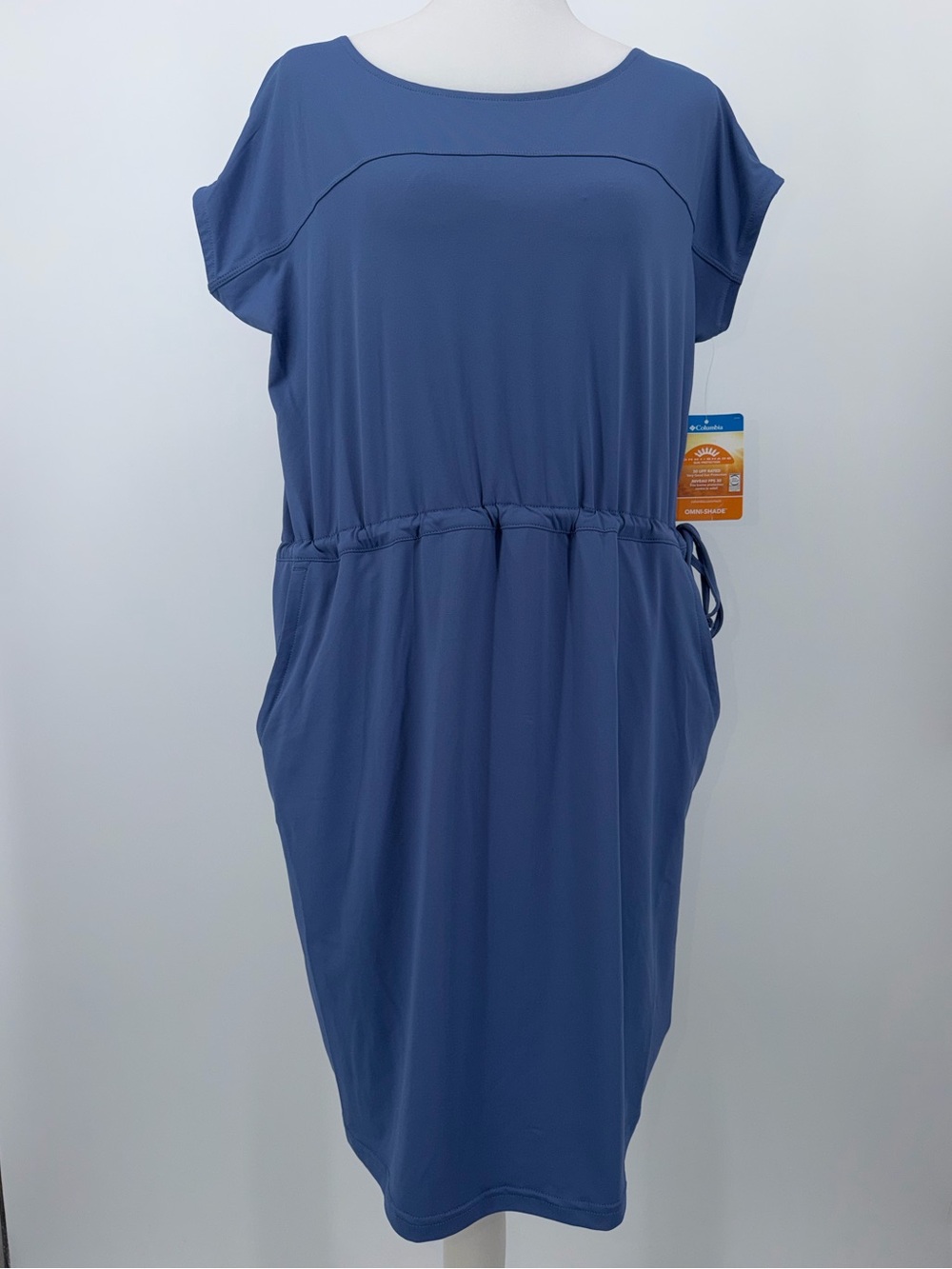 Columbia Slate Blue Midi Drawstring-Waist Dress